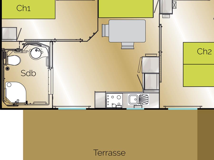 Mobilhome 4 personnes - Mobil Home Privilège Louisiane - 2 chambre 5
