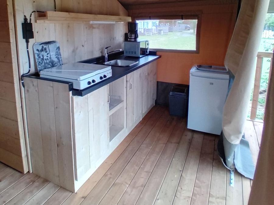 Tente en toile et en bois 4 personnes - Woody 25 Confort Safari Lodge Tente Salle de bain - 2 chambres 4