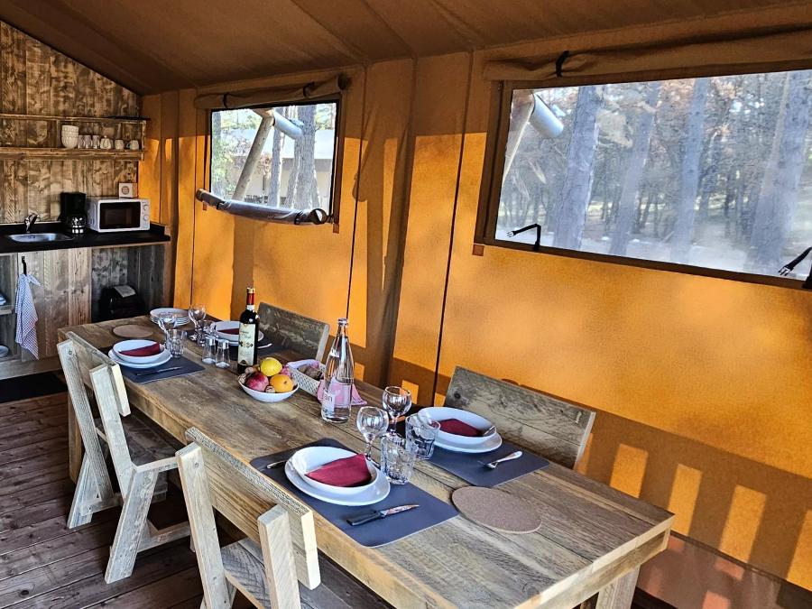 Tente en toile et en bois 4 personnes - Tente Lodge 3 Pièces 4 Personnes PMR 1