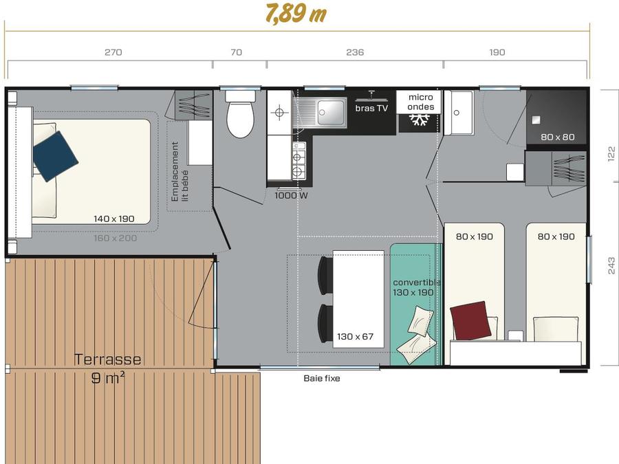Mobilhome 5 personnes - CAMELEON + CLIM grande terrasse couverte 6