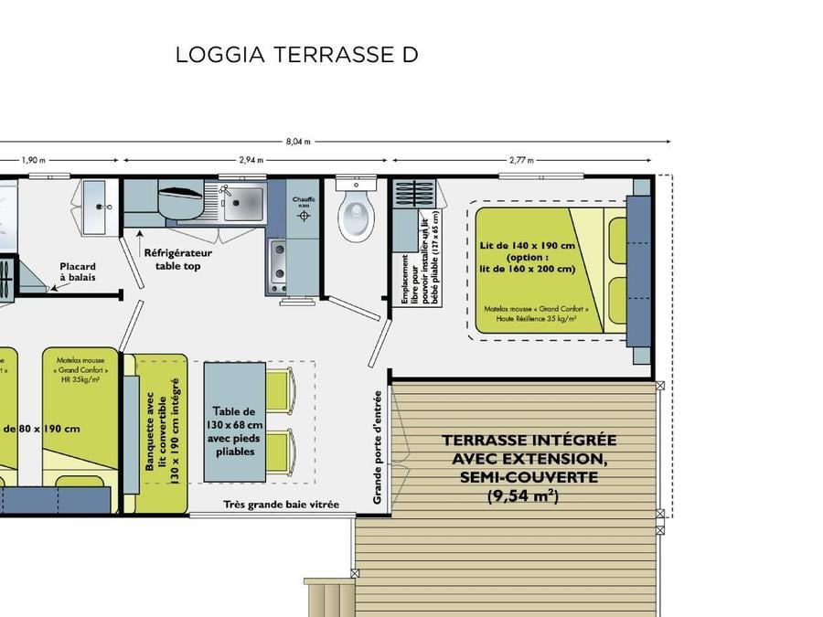 Mobilhome 4 personnes - Loggia 25m² + terrasse - 2 chambres 6