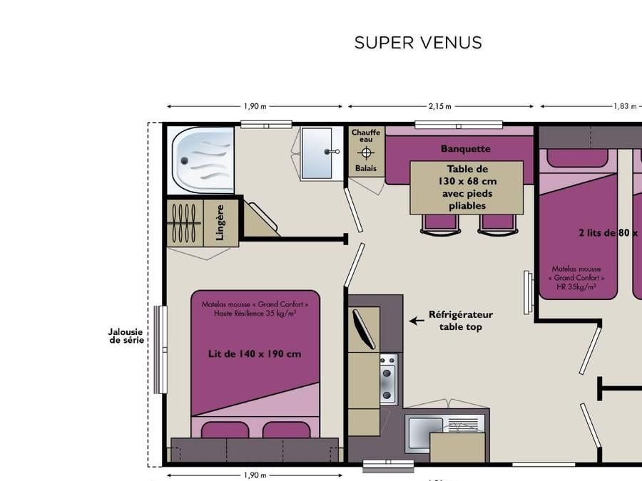 Mobilhome 4 personnes - Super Venus 22.9m² - 2 chambres 4
