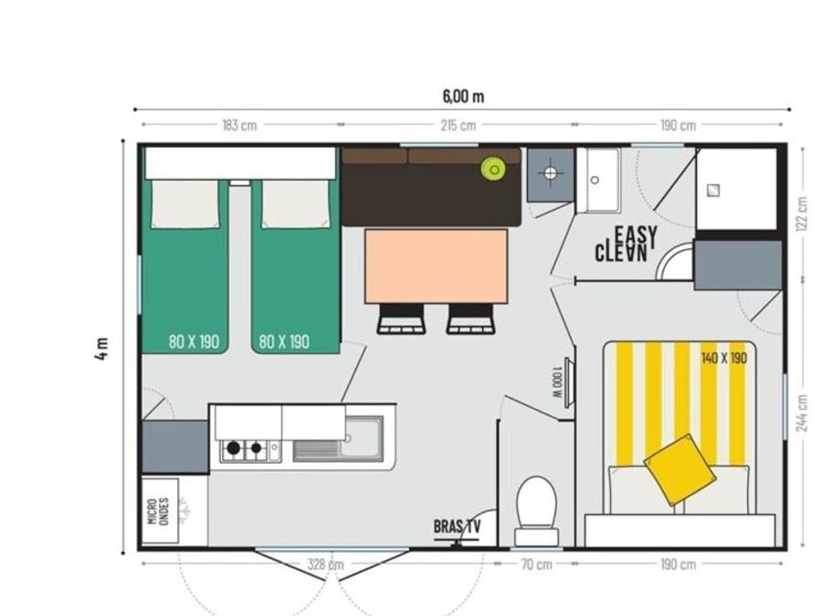 Mobilhome 4 personnes - Aqua 2 Chambres 4 Personnes Terrasse semi-couverte 4