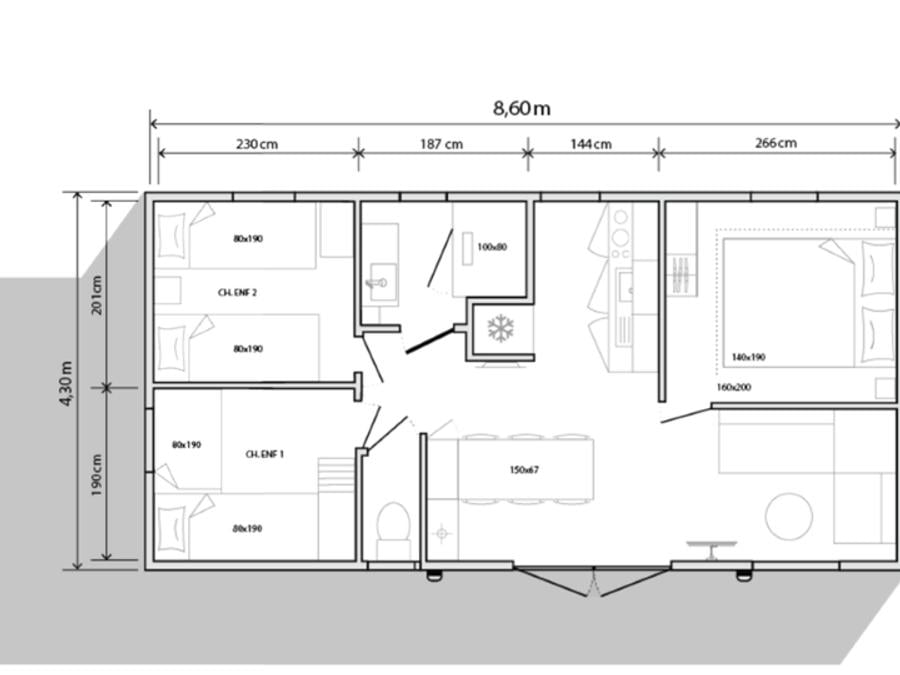 Mobilhome 6 personnes - Aqua Espace 3 Chambres 6 Personnes Terrasse semi-couverte 3