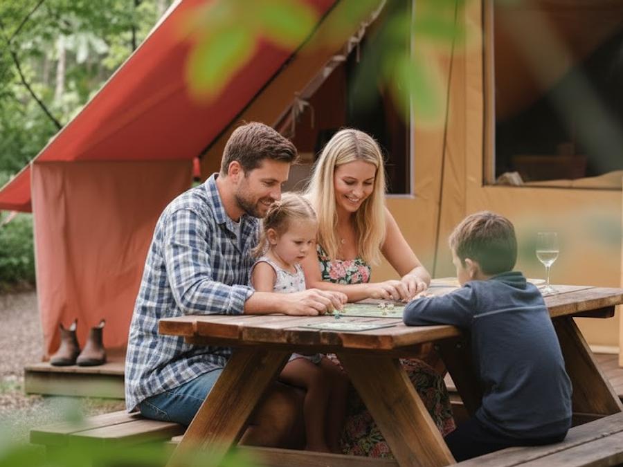 Tente 3 personnes - Tente Prêt à camper 16m² 2 chambres - sans sanitaires + terrasse 15m² 3 pers 1