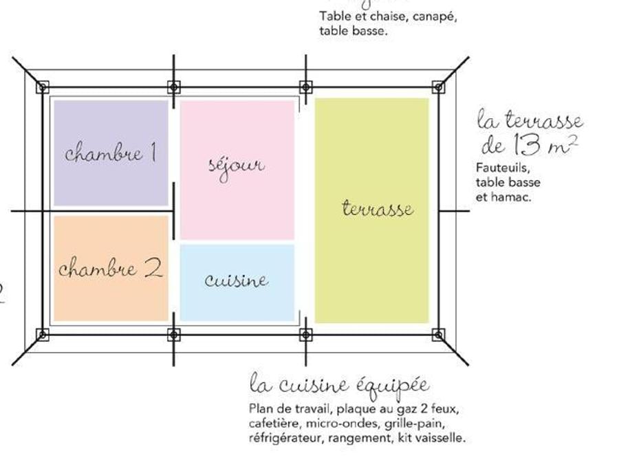 Tente en toile et en bois 4 personnes - Freeflower Standard 28m² - 2 chambres + terrasse couverte 8m² - sans sanitaires 6
