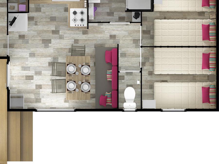 Mobilhome 6 personnes - Mobilhome ARCHIPEL Premium 30m² - 3 chambres / terrasse couverte + TV + LV + Draps 6 pers 9