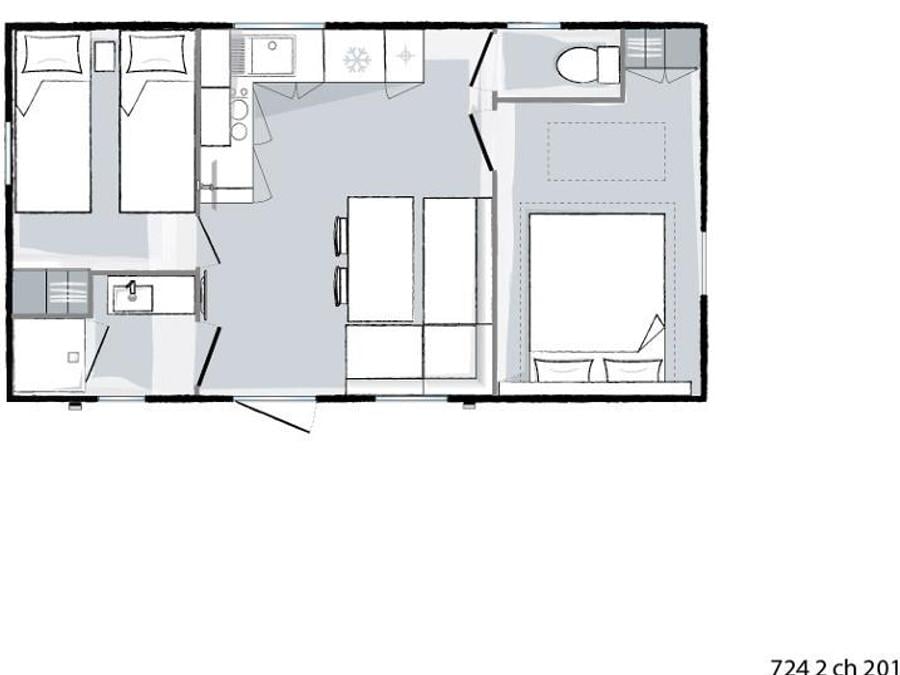 Mobilhome 4 personnes - Mobilhome OCEAN Confort 27m² - 2 chambres / terrasse couverte + TV 4 pers 5