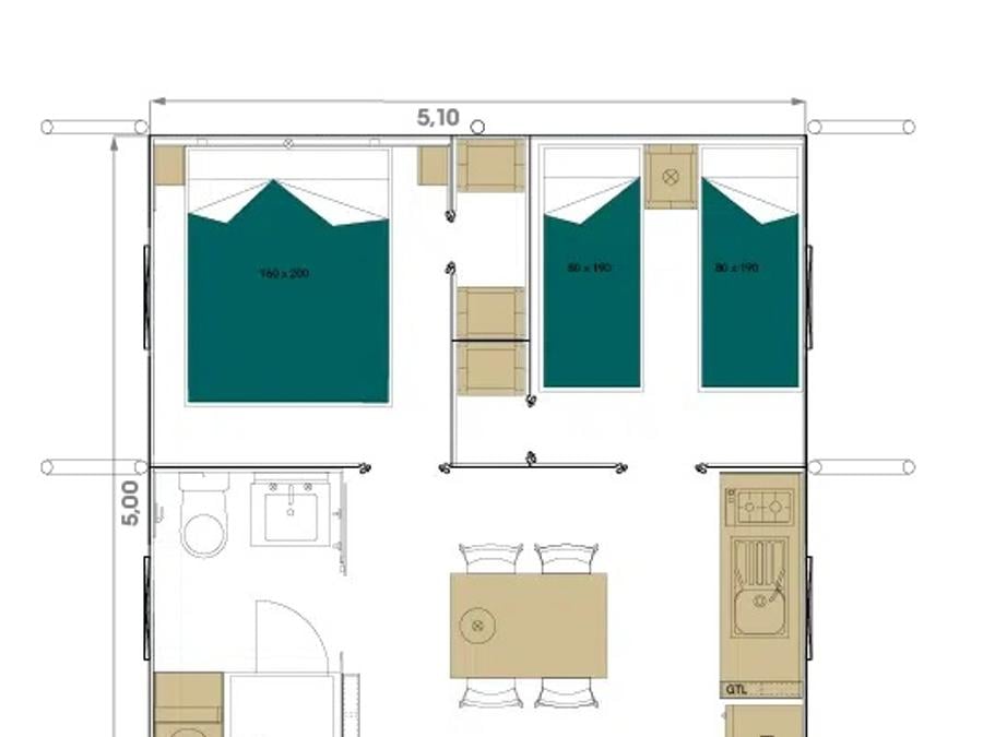 Tente 4 personnes - Tente Lodge JUNGLE 26m² 2 chambres + terrasse 7