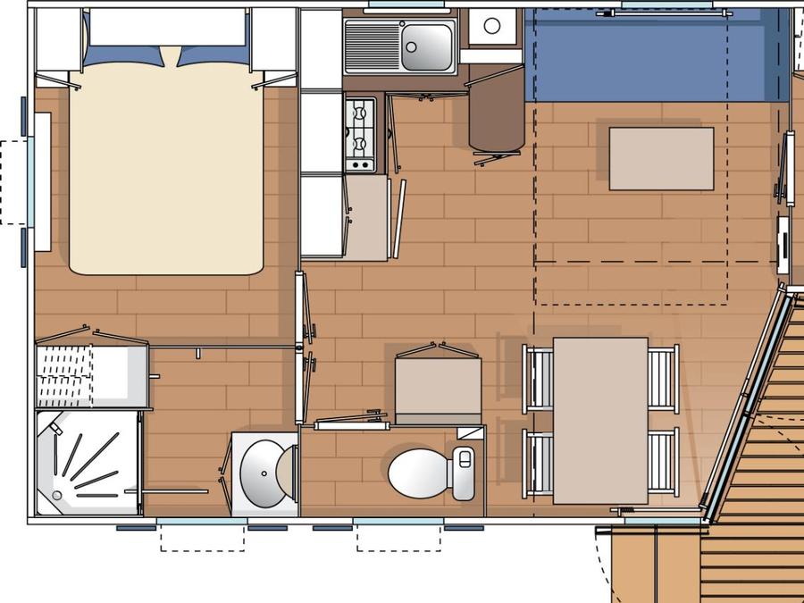 Mobilhome 4 personnes - Mobilhome IROISE Standard 25.5m² - 2 chambres / terrasse intégrée semi-couverte + TV 4 pers 4