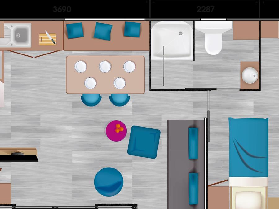Mobilhome 4 personnes - Mobilhome TAOS Premium avec SPA 40m² - 2 chambres - 2 salles de bain / terrasse couverte + TV + LV 4 pers 6