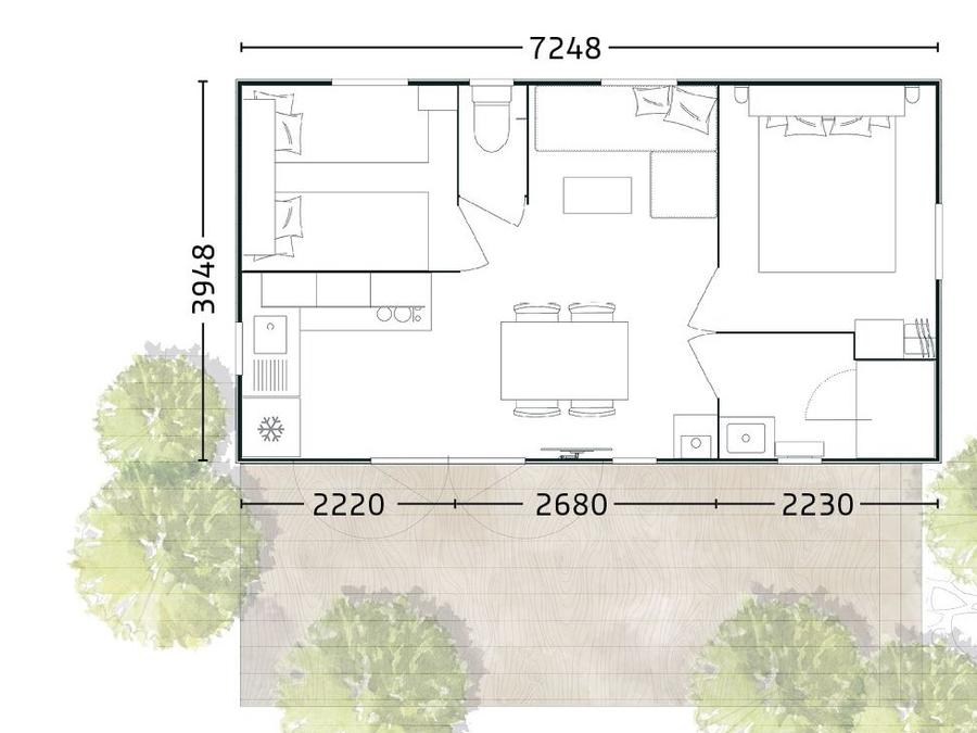 Mobilhome 4 personnes - MARIN Confort 27 m² - 2 chambres / terrasse couverte + TV 7