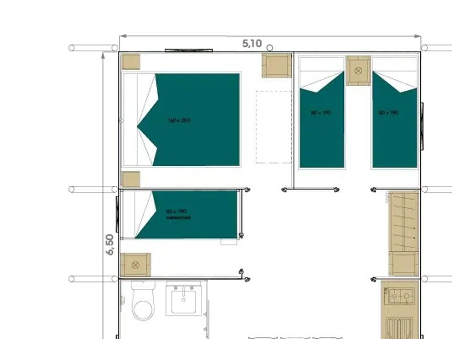 Lodge 6 personnes - JUNGLE Confort 34m² 3 chambres / terrasse couverte 6