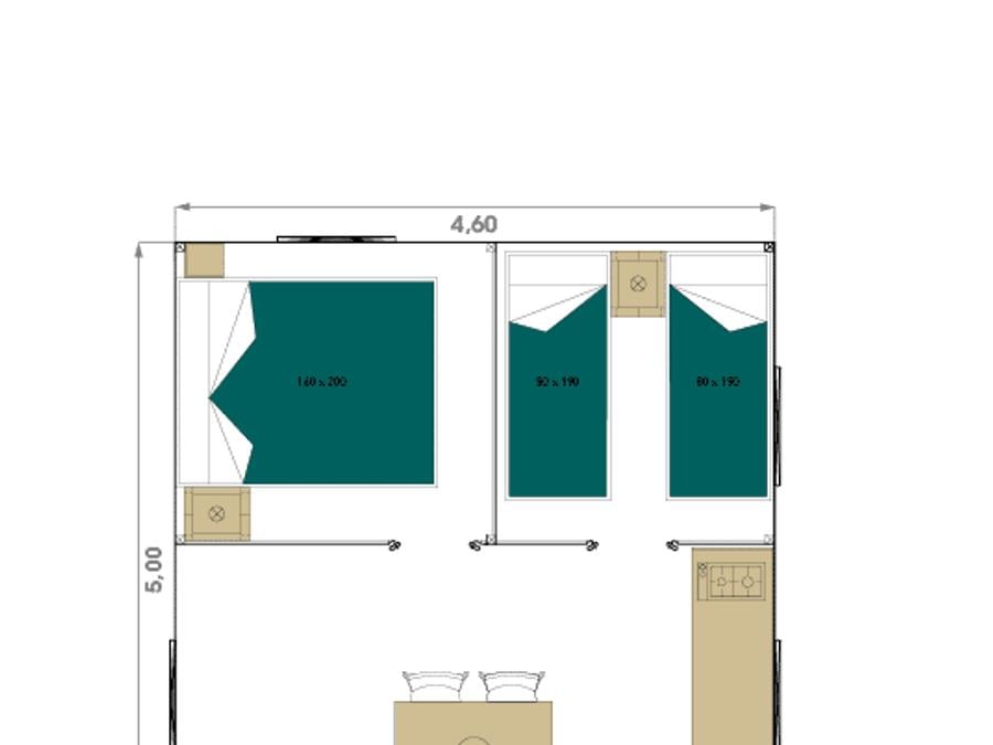 Lodge 4 personnes - Mini WOOD 21m² 2 chambres sans sanitaire / terrasse couverte 5