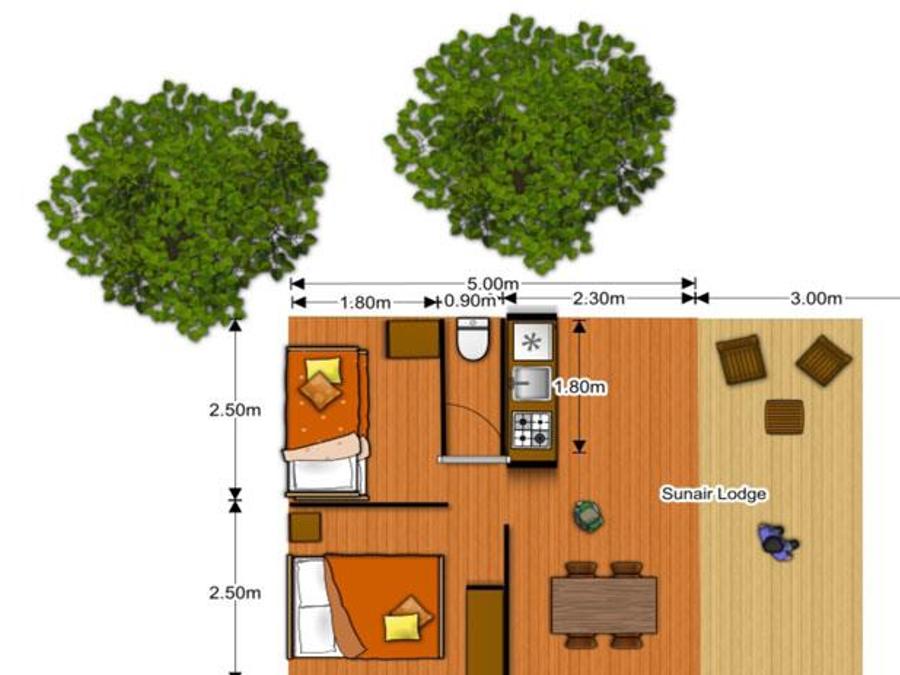 Tente en toile et en bois 4 personnes - Lodge Safari - 25m² - 2 chambres + terrasse 10m2 6
