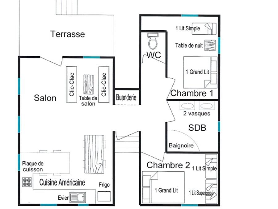 Chalet 9 personnes - Chalet LOUISIANE - 65m² - 2 chambres 7