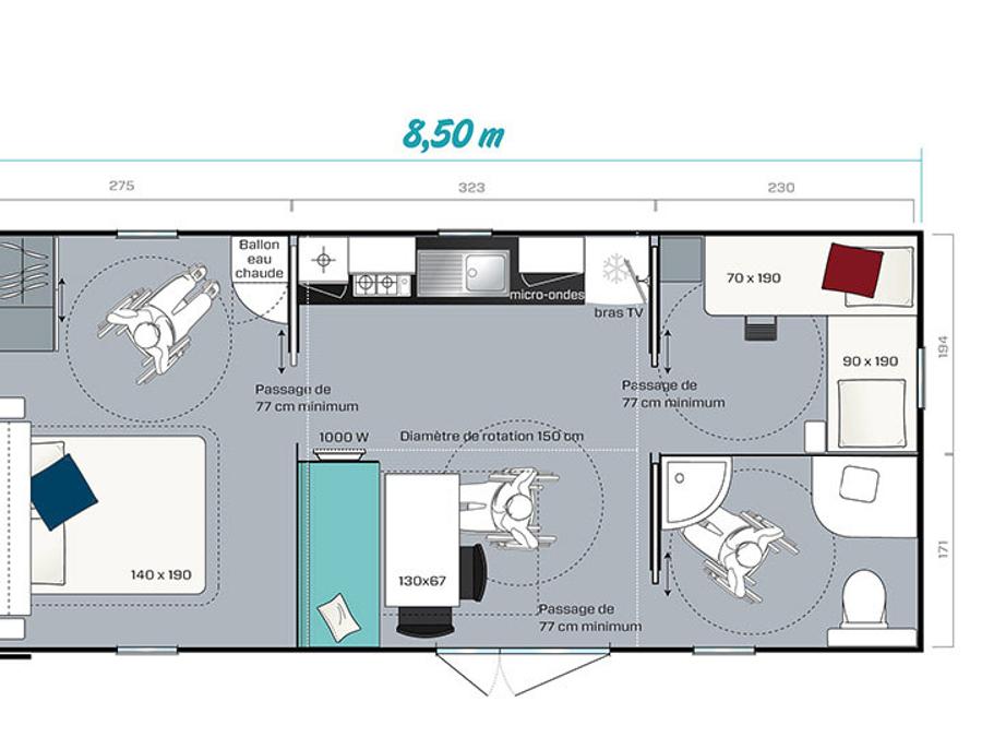 Mobilhome 5 personnes - COQUELICOT - 32m² - 2 chambres - PMR 7