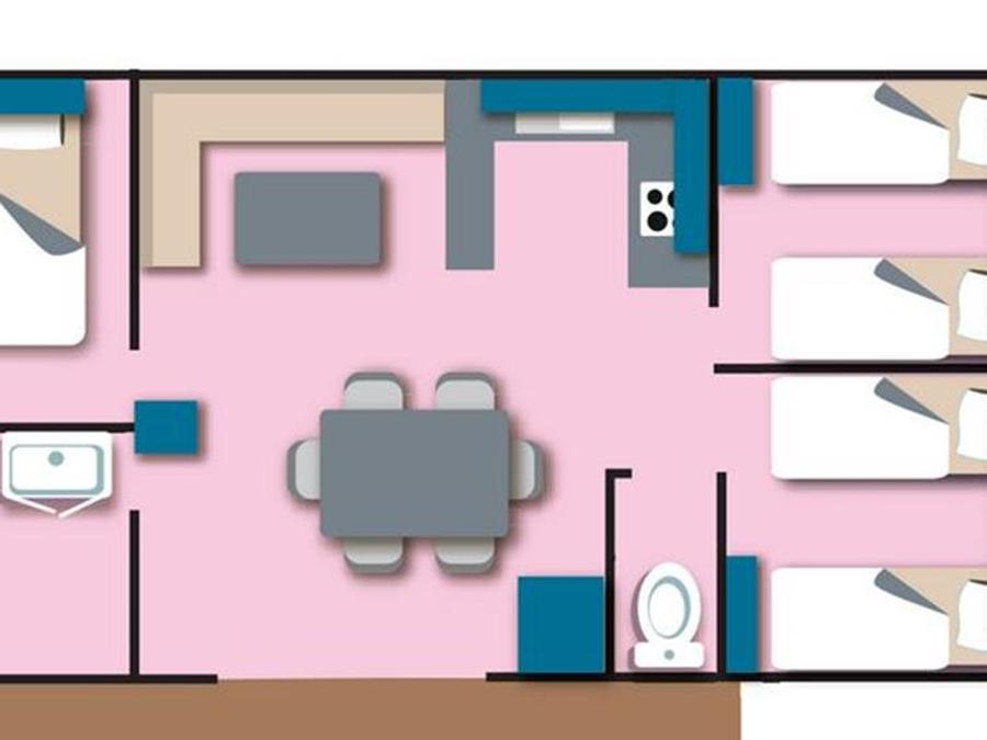 Mobilhome 6 personnes - Cottage Family - 3 chambres : 32m² - Terrasse non couverte 11m² - 6 pers. 7