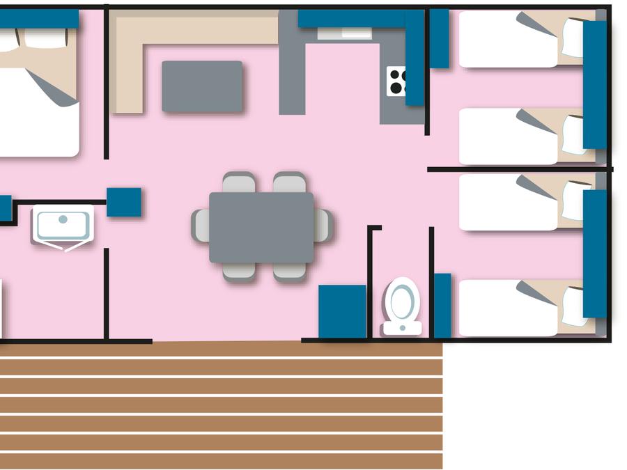 Mobilhome 6 personnes - Cottage Family - 3 chambres : 32m² - Terrasse non couverte 11m² - 6 pers. 9