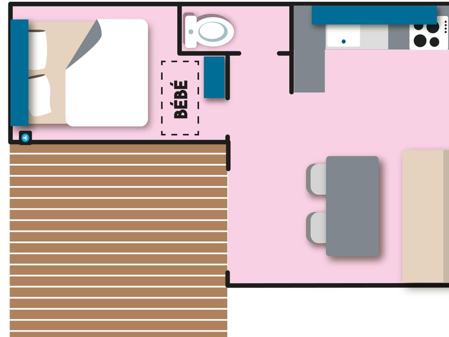 Mobilhome 5 personnes - Cottage Pacifique - 2 chambres : 27m² - Terrasse couverte 9m² 4/5 pers. 8