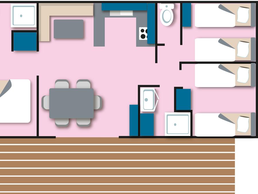 Mobilhome 6 personnes - Cottage Prestige - 3 chambres : 37 m² + 18 m² de terrasse semi-couverte 1