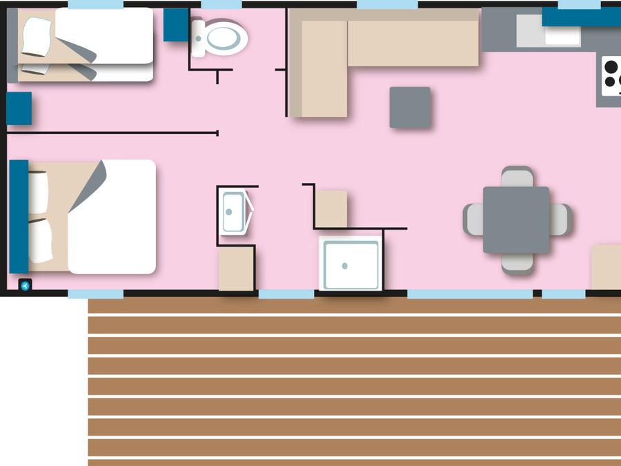 Mobilhome 8 personnes - Cottage Quatro - 4 chambres : 39 m² + 15 m² terrasse semi couverte 1