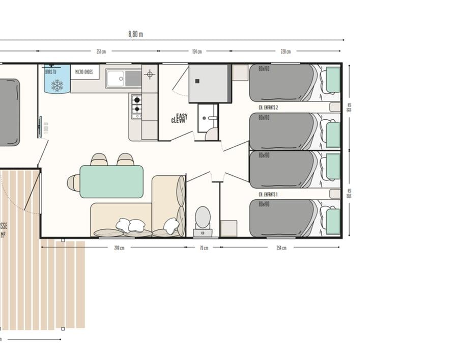 Mobilhome 6 personnes - Cottage Family Pacifique - 3 chambres : 30m² + 9 m² terrasse 4