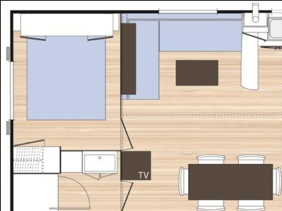 Mobilhome 6 personnes - Cottage Family - 3 chambres : 33 m² + 11 m² terrasse semi couverte 1