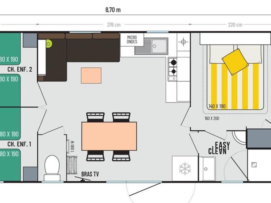 Mobilhome 8 personnes - 3 chambres - 8 personnes 3