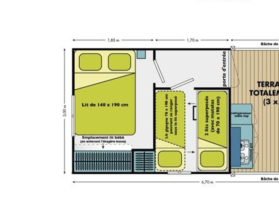 Bungalow toilé 5 personnes - Cabane Nature 2ch-sans sanitaires-terrasse couverte-19m²-sans TV 5