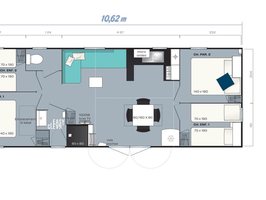 Mobilhome 8 personnes - Family 4ch-CLIM-terrasse XXL couverte-TV-LV-plancha-38m²| PREMIUM 8