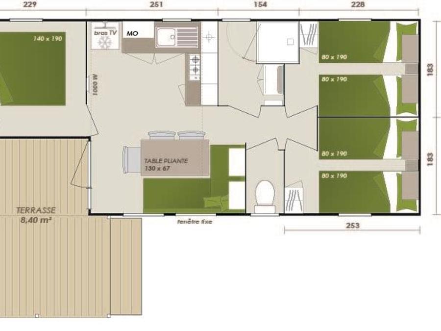 Mobilhome 6 personnes - Family 3ch-CLIM-terrasse XXL couverte-TV-LV-plancha-30m² | PREMIUM 6
