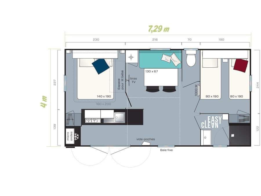 Mobilhome 5 personnes - Family 2ch-CLIM-terrasse XXL couverte-TV-LV-plancha-28m² | PREMIUM 8