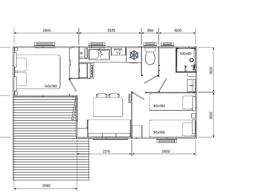 Mobilhome 4 personnes - ECO CLASSIQUE - 2 chambres avec climatisation 1