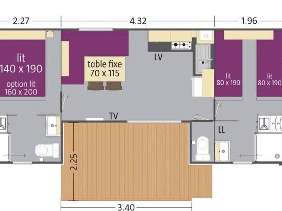 Mobilhome 6 personnes - Mobil-home PREMIUM Alizé 2 Chambres / 2 Salles de bains (4 Adultes Maxi + 2 Enfants de - 18 ans) 1