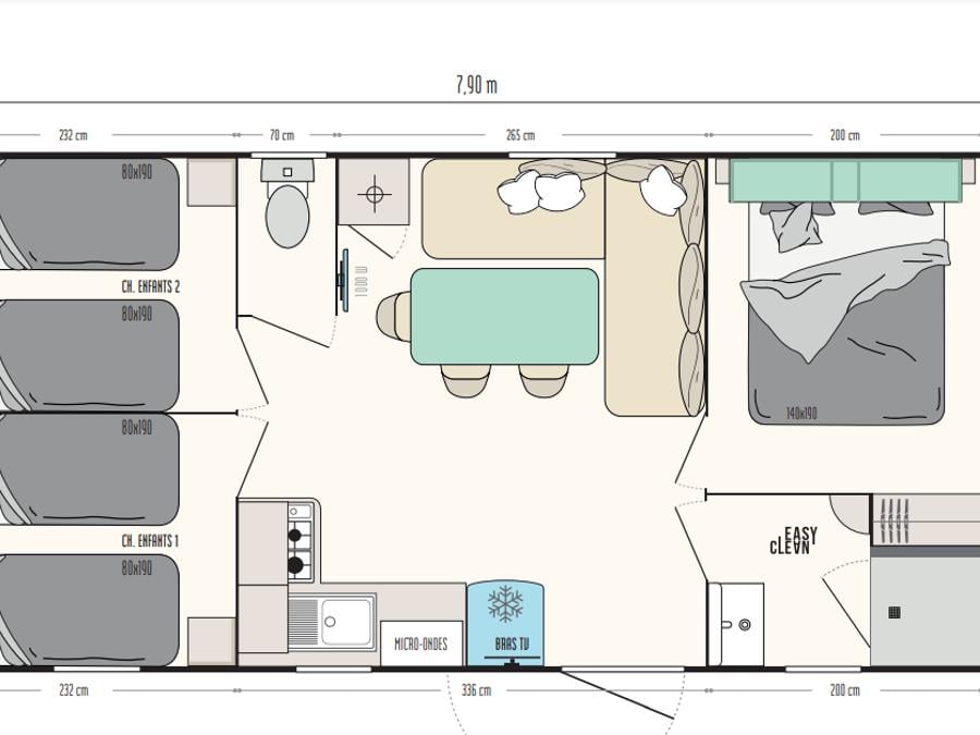 Mobilhome 6 personnes - Privilège 28m² - 3 chambres - Clim + TV + Lave-vaisselle 5