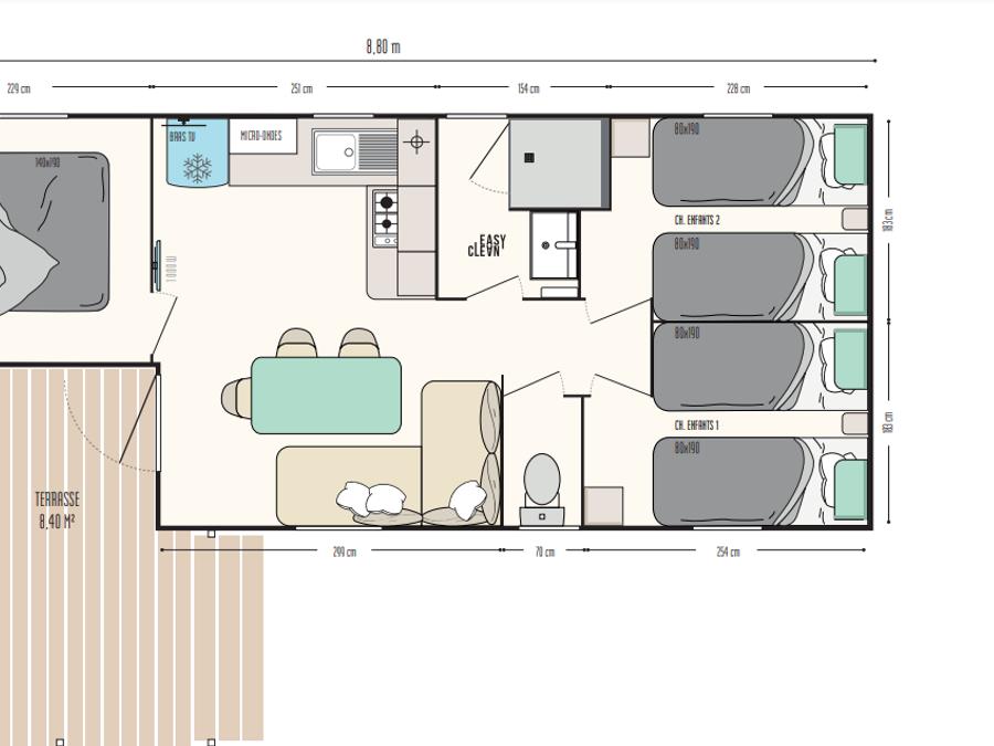 Mobilhome 6 personnes - Privilège 27m² - 3 chambres - Clim + TV + Lave-vaisselle 2