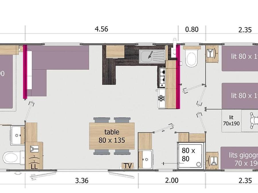 Mobilhome 6 personnes - Lodge 100 - 3 chambres - 2 Sdb 8