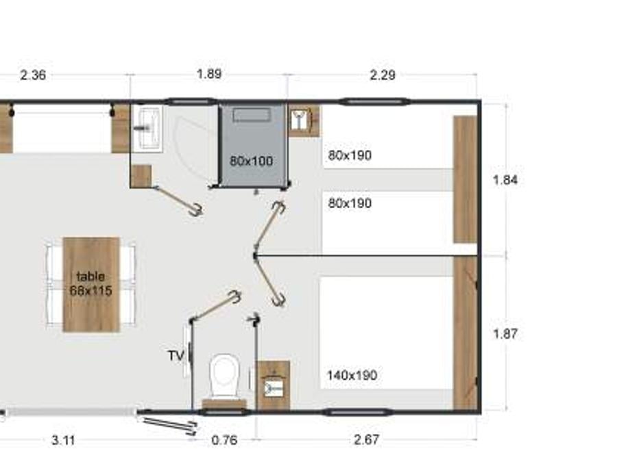 Mobilhome 4 personnes - Cabane Surfer 2 chambres - 25 m² + terrasse semi couverte 5