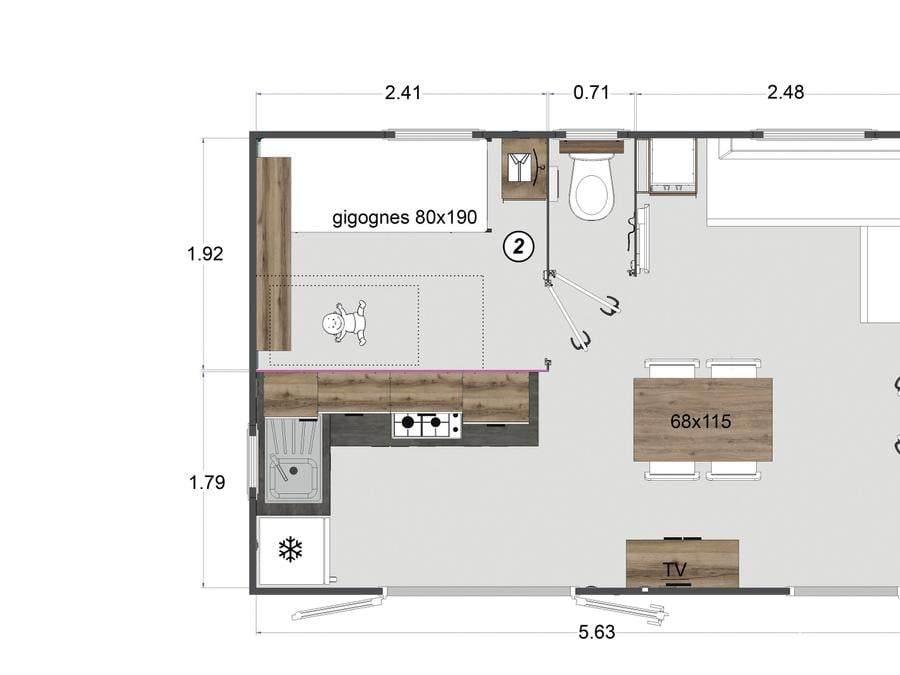 Mobilhome 4 personnes - Mobil home Lodge 77 Confort plus 2 chambres - 30 m² + terrasse semi couverte 3