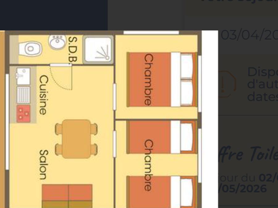 Tente en toile et en bois 4 personnes - Cabane Lodge sur pilotis Standard 34m² (2 chambres) dont terrasse couverte 11m² 4