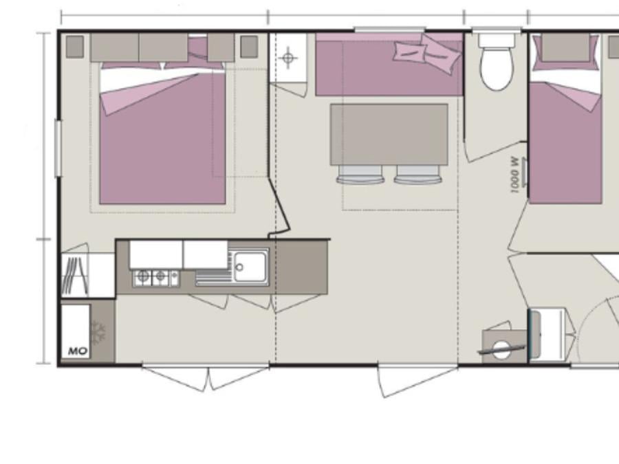 Mobilhome 4 personnes - Homeflower Premium 29m² (2 chambres) + CLIM + terrasse semi-couverte + TV + draps + serviettes 7
