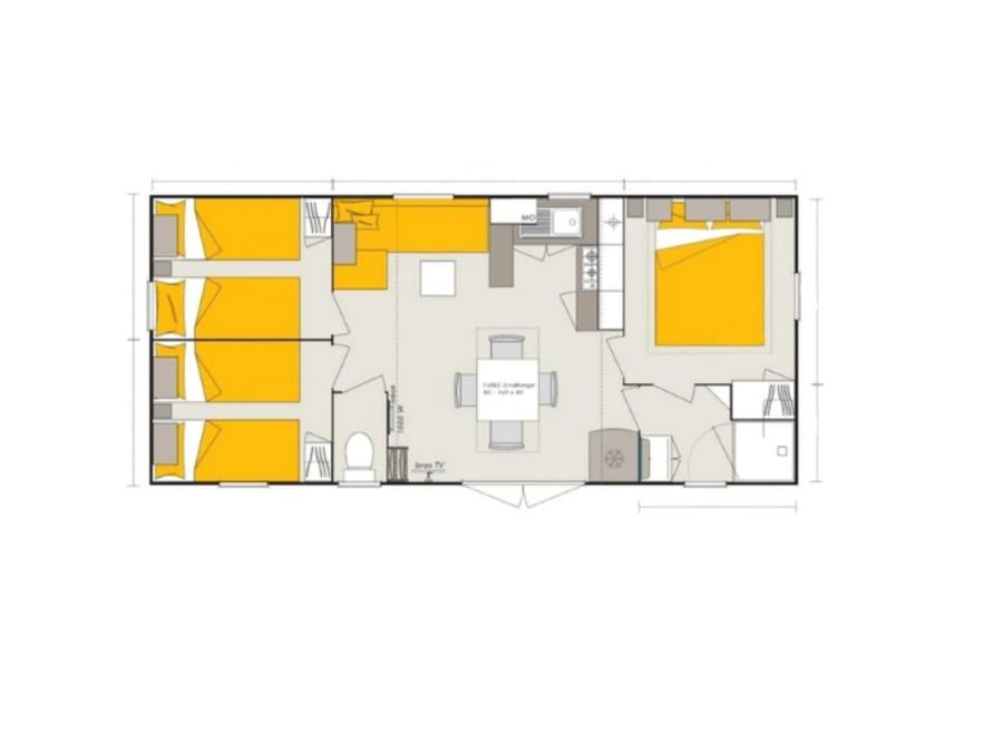 Mobilhome 6 personnes - Homeflower Premium 35m² (3 chambres) + CLIM + terrasse semi-couverte + TV + draps + serviettes 7