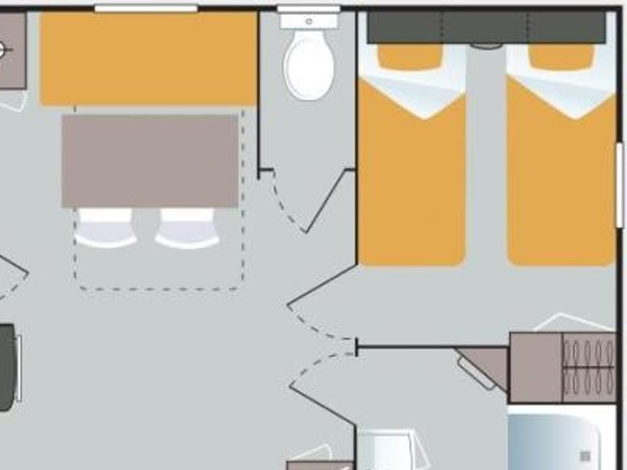 Mobilhome 4 personnes - Mobil-home Confort 29m² (2 chambres) + TV + terrasse semi-couverte 6