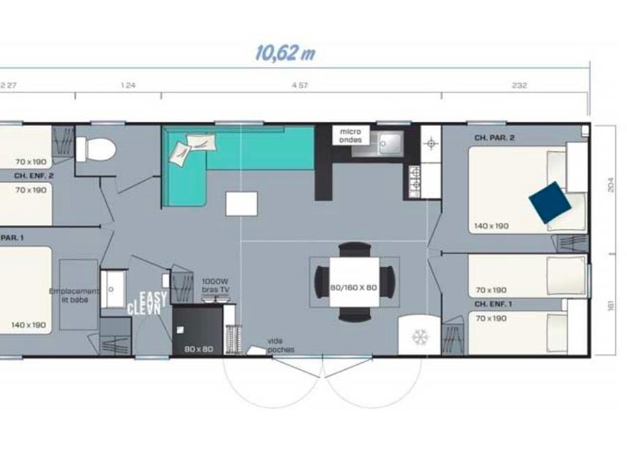 Mobilhome 8 personnes - Mobilhome Grand Confort - 4 chambres 3