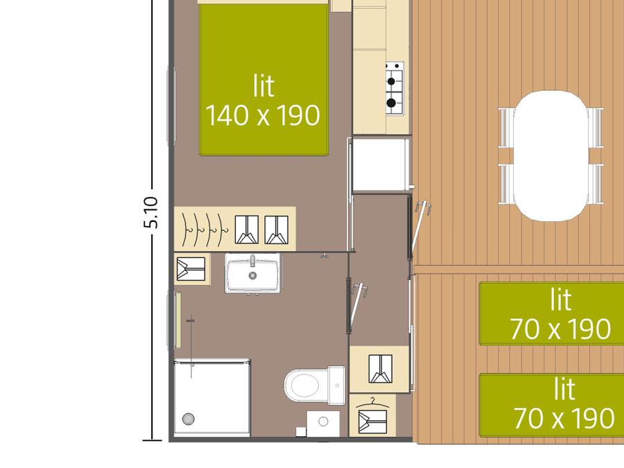 Tente en toile et en bois 4 personnes - Tithome avec sanitaire (samedi à samedi du 06/07/24 au 31/08/24) 4 pers. 5