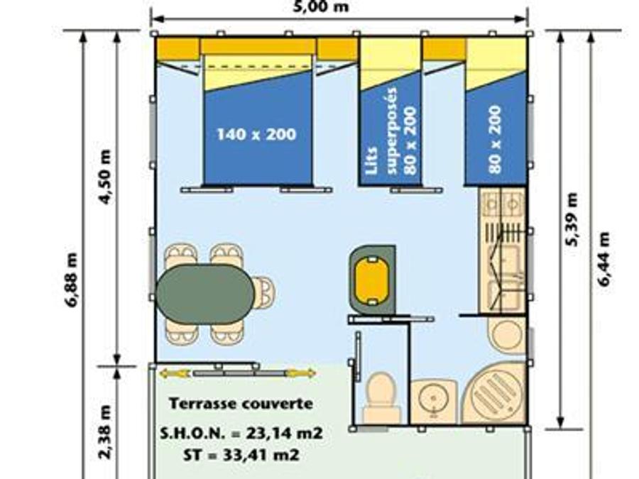 Chalet 5 personnes - 2 chambres (samedi à samedi du 06/07/24 au 31/08/24) 5 pers 3