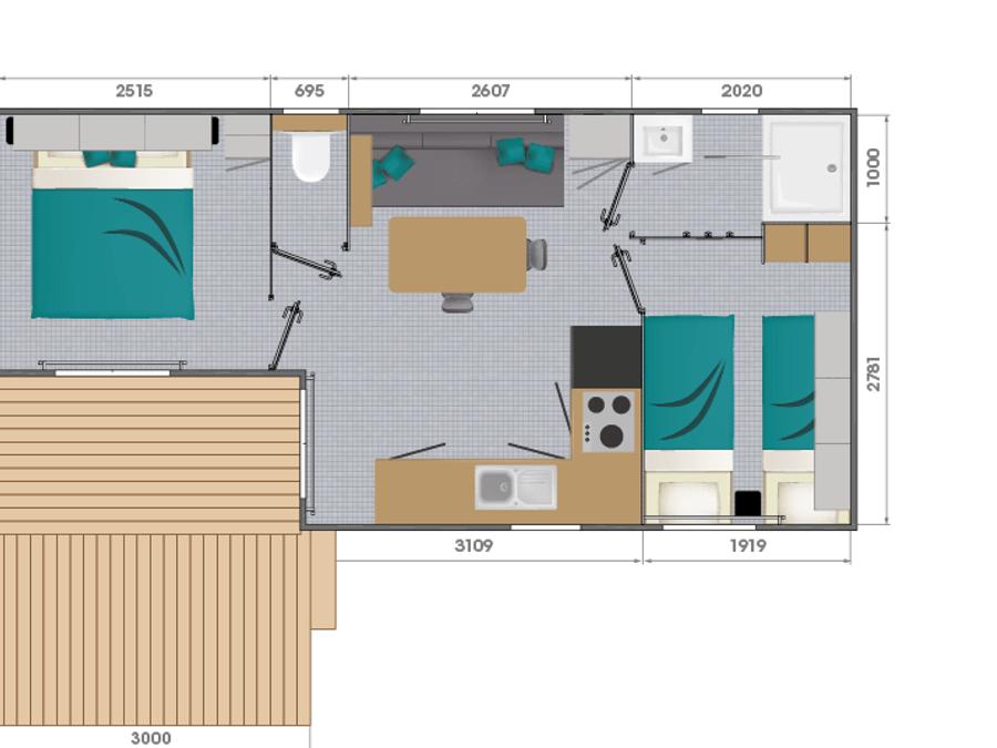 Mobilhome 4 personnes - MOBIL-HOME SAVANAH 30M² avec terrasse semi couverte 2