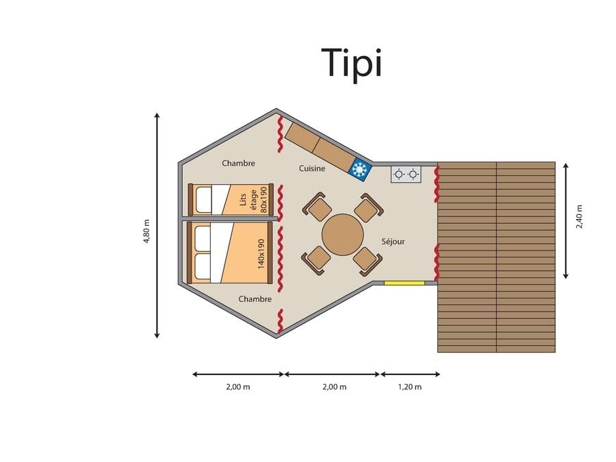 Hébergement 2 personnes - TIPI 2 chambres sans sanitaire 4