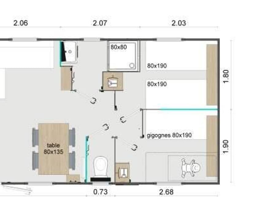 Mobilhome 6 personnes - Mobil-Home Premium 32m² 3 chambres - terrasse semi-couverte - TV - Clim 2/6 pers 7